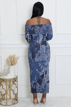 Load image into Gallery viewer, BLUE PRINTED OFF SHOULDER LONG KNIT DRESS