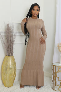 KHAKI SWEATER MAXI DRESS