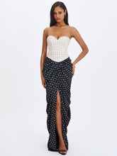 Load image into Gallery viewer, TAMRYN BLACK AND WHITE POLKA DOT SWEETHEART MAXI DRESS