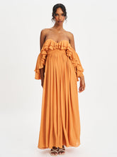 Load image into Gallery viewer, KAELA BRICKWORK OFF SHOULDER CHIFFON MAXI DRESS