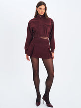 Load image into Gallery viewer, FARRYN MAHOGANY VEGAN SUEDE CROPPED BOMBER JACKET
