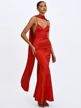 Load image into Gallery viewer, KELSEY SCARLET CROC-EMBOSSED FLARED HEM MAXI DRESS WITH SCARF