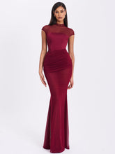 Load image into Gallery viewer, FABIENNE BURGUNDY MESH CAP SLEEVE MERMAID GOWN
