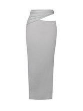 Load image into Gallery viewer, TOIRA SILVER METALLIC CUTOUT JERSEY SKIRT