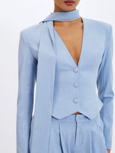 Load image into Gallery viewer, RENLEY SKY BLUE PINSTRIPE PEPLUM BLAZER