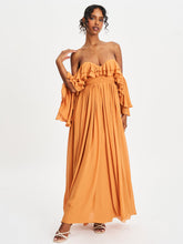 Load image into Gallery viewer, KAELA BRICKWORK OFF SHOULDER CHIFFON MAXI DRESS