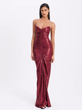Load image into Gallery viewer, SABLE RUCHED BURGUNDY GLITTER MERMAID GOWN