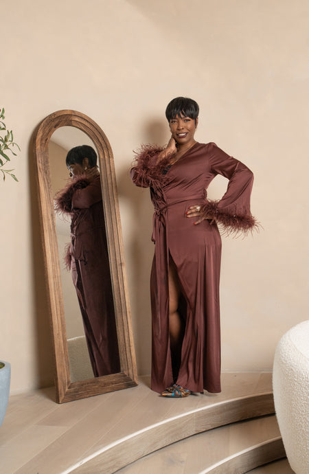 OXBLOOD FEATHER ROBE