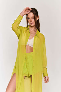 CHIFFON BUTTON DOWN MAXI SHIRT AND SHORT SET
