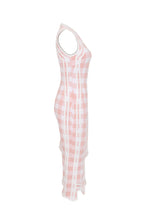 Load image into Gallery viewer, APRICOT PINK GINGHAM BANDAGE ASYMMETIRICAL DRESS