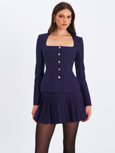 Load image into Gallery viewer, SKYLA INDIGO SQUARE NECKLINE PEPLUM BLAZER
