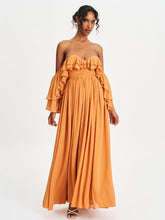 Load image into Gallery viewer, KAELA BRICKWORK OFF SHOULDER CHIFFON MAXI DRESS