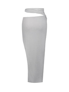 TOIRA SILVER METALLIC CUTOUT JERSEY SKIRT