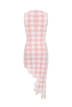 Load image into Gallery viewer, APRICOT PINK GINGHAM BANDAGE ASYMMETIRICAL DRESS