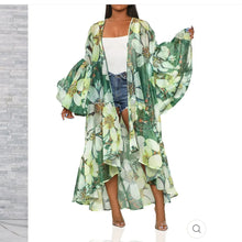 Load image into Gallery viewer, NATURE PRINT SHEER BALLOON SLEEVE CARDIGAN