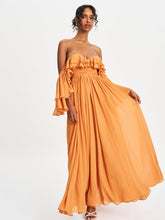 Load image into Gallery viewer, KAELA BRICKWORK OFF SHOULDER CHIFFON MAXI DRESS