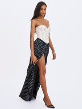 Load image into Gallery viewer, TAMRYN BLACK AND WHITE POLKA DOT SWEETHEART MAXI DRESS