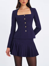 Load image into Gallery viewer, SKYLA INDIGO SQUARE NECKLINE PEPLUM BLAZER