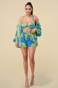 SUMMER TROPIC PALM 3PC SHORT SET
