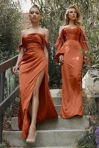 LONG SLEEVE OFF OR ON THE SHOULDER SATIN DRESS