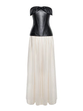 Load image into Gallery viewer, MAAYAN BLACK VEGAN LEATHER CORSET HIGH SLIT DROP WAIST MAXI DRESS
