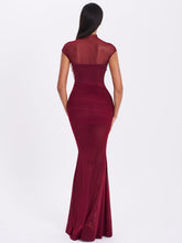 Load image into Gallery viewer, FABIENNE BURGUNDY MESH CAP SLEEVE MERMAID GOWN