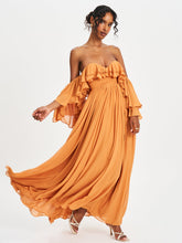 Load image into Gallery viewer, KAELA BRICKWORK OFF SHOULDER CHIFFON MAXI DRESS