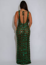 Load image into Gallery viewer, CHROCHET SEQUIN HUNTER GREEN MAXI DRESS