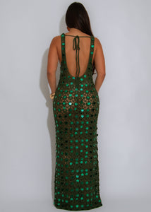 CHROCHET SEQUIN HUNTER GREEN MAXI DRESS