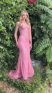 FITTED ROSE PINK GLITTER MERMAID GOWN