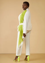 Load image into Gallery viewer, SCARF DETAILED BELTED BLAZER WITH CREPE STRAIGHT LEG TROUSER
