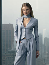 Load image into Gallery viewer, RENLEY SKY BLUE PINSTRIPE PEPLUM BLAZER