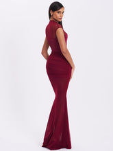 Load image into Gallery viewer, FABIENNE BURGUNDY MESH CAP SLEEVE MERMAID GOWN