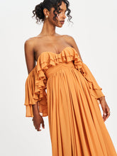 Load image into Gallery viewer, KAELA BRICKWORK OFF SHOULDER CHIFFON MAXI DRESS