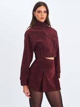 Load image into Gallery viewer, FARRYN MAHOGANY VEGAN SUEDE CROPPED BOMBER JACKET