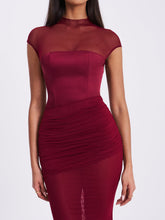 Load image into Gallery viewer, FABIENNE BURGUNDY MESH CAP SLEEVE MERMAID GOWN