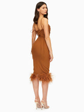 Load image into Gallery viewer, FIONA COFFEE FEATHER TRIM BOTTOM MAXI DRESS