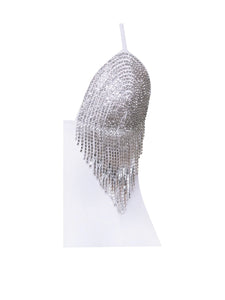 QUENNA WHITE HALTER NECK DRESS WITH CRYSTAL FRINGE