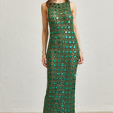 Load image into Gallery viewer, CHROCHET SEQUIN HUNTER GREEN MAXI DRESS