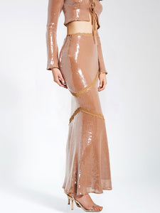 ODALIS NUDE SEQUIN MAXI SKIRT