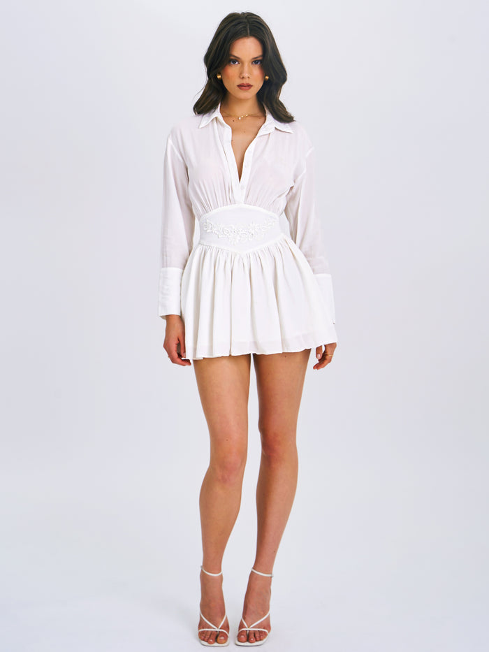 JAMILA WHITE SHIRT MINI DRESS WITH WAIST DETAIL – Arelia's Dream