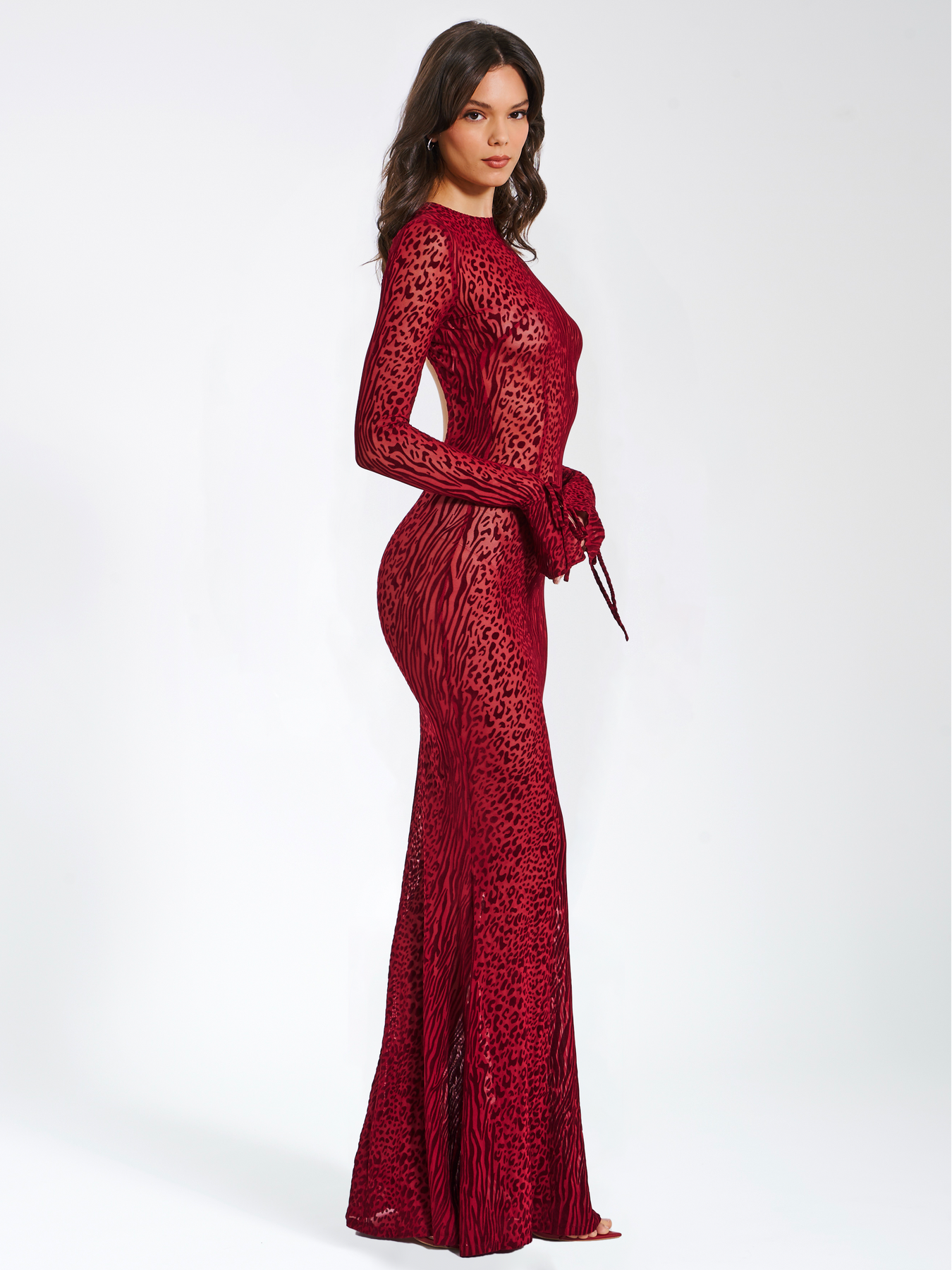 WAYLYNN BURGUNDY BURNOUT VELVET DETAIL MESH BACKLESS MAXI DRESS – Arelia's Dream