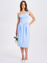 Load image into Gallery viewer, REINA BLUE DROP WAIST CORSET MIDI DRESS