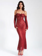 Load image into Gallery viewer, UDAYA BURGUNDY LACE LONG SLEEVE MAXI DRESS