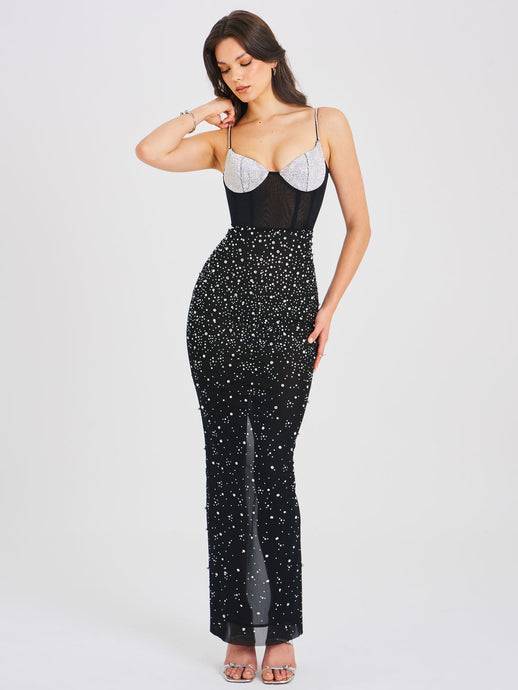 JIMENA CRYSTAL EMBELLISHED MAXI DRESS