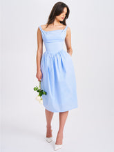 Load image into Gallery viewer, REINA BLUE DROP WAIST CORSET MIDI DRESS