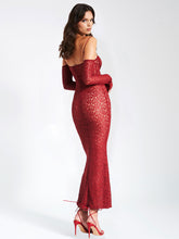 Load image into Gallery viewer, UDAYA BURGUNDY LACE LONG SLEEVE MAXI DRESS