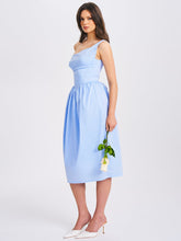 Load image into Gallery viewer, REINA BLUE DROP WAIST CORSET MIDI DRESS