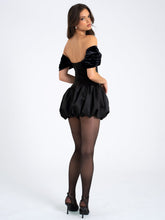 Load image into Gallery viewer, GABBY BLACK VELVET TOP BUBBLE HEM MINI DRESS