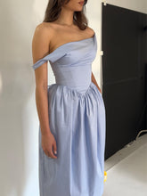 Load image into Gallery viewer, REINA BLUE DROP WAIST CORSET MIDI DRESS